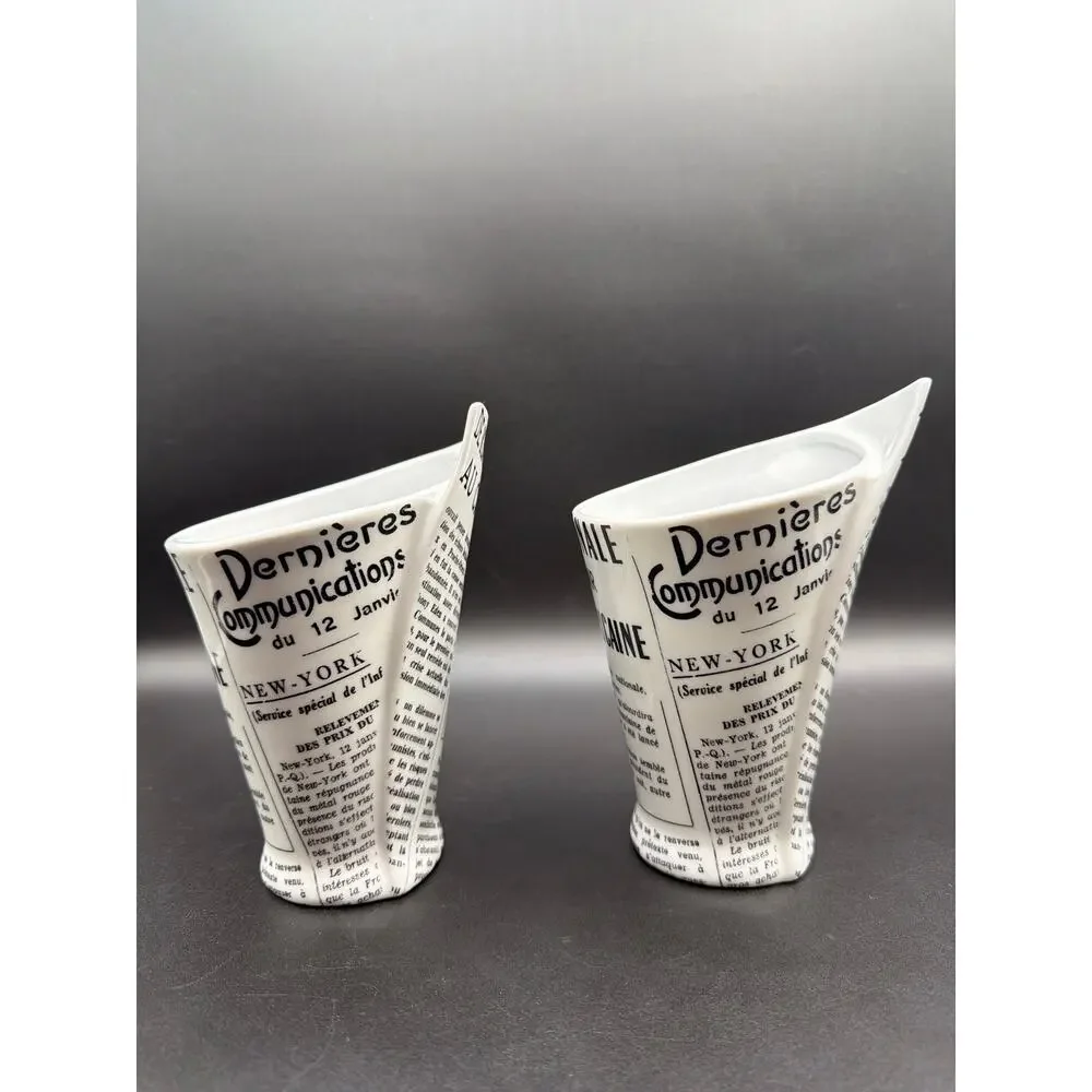 Williams Sonoma French Newspaper Porcelain Fry Holders Paris Cafe Set 2